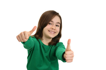 Girl showing OK sign isolated on white