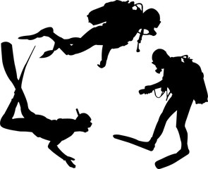 scuba divers silhouette - vector