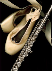 Worn Ballet Pointe Shoes and Flute