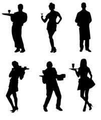 Waiters and waitresses silhouette collection