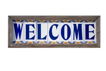 Isolated Welcome sign on Spanish tiles