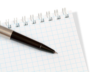 Notebook with pen isolated on white background