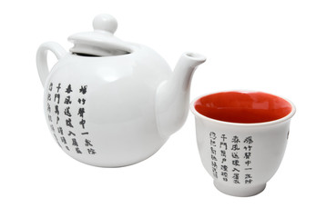 Tea-things in asian style with hieroglyphics