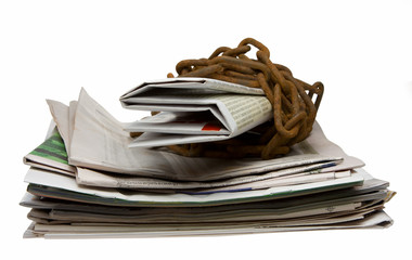 Prints wrapped by old chain - freedom of speech concept