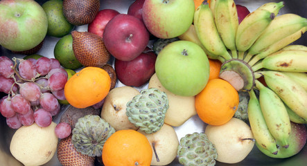 high angle tropical fruits