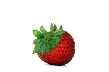 Single fresh juicy strawberry isolated on white background