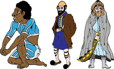 Three men from different countries in vector illustration