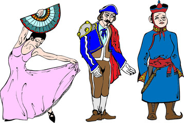 Three person from different countries in vector illustration