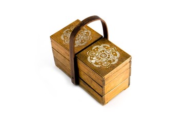 old wooden case with folk pattern