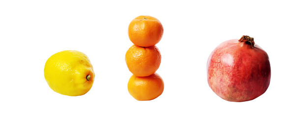 tangerine, lemon, pomegranate isolated