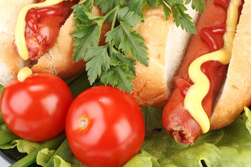 Hot dog with vegetables