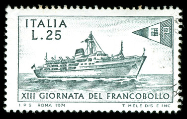 vintage stamp depicting passenger ship