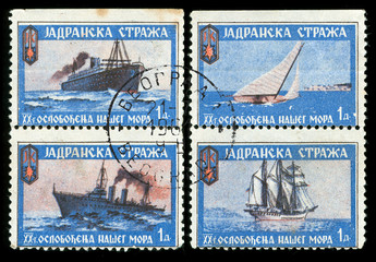 vintage stamp depicting  ships
