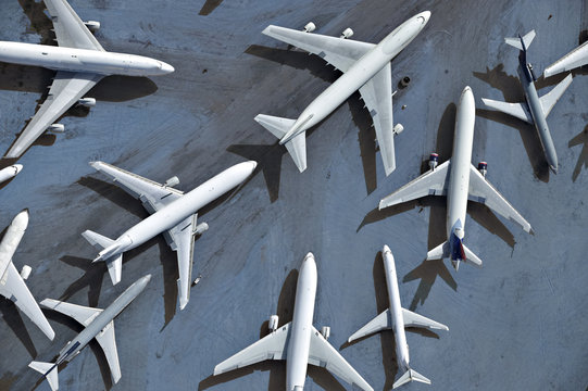 Airplanes parked on a runway