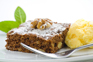 hot chocolate brownie with walnuts and vanilla