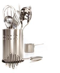 Fototapeta premium Variety of stainless utensils on white