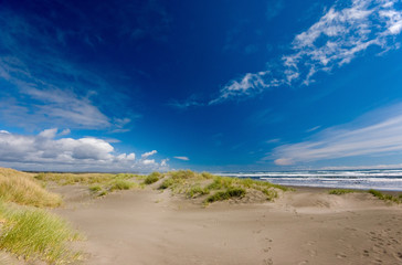 Fototapeta na wymiar Sand dunes on blue sky background