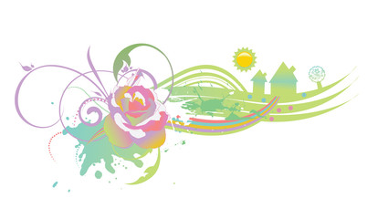 abstract illustration with floral, grunge and rainbow