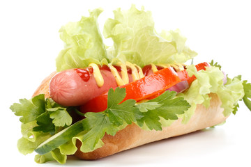 Hot dog with vegetables