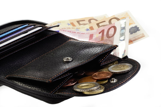 Leather wallet with euros