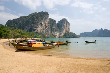 Traditional longtail boats on the Tonsai beach