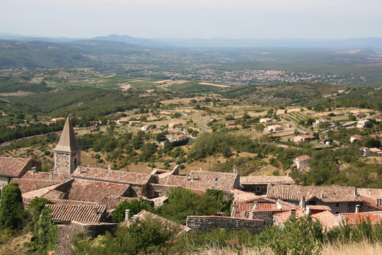 Medieval village of Mirabel in Ardeche countryside, France