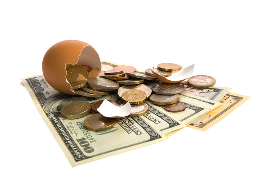 Egg with money on white. See portfolio for similar Images