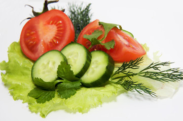 tomatoes and cucumbers on the salad