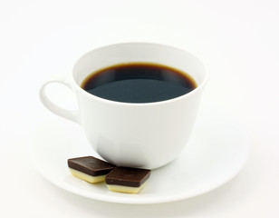 Morning break with coffee and chocolate.