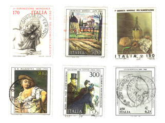six old italian post stamp - obrazy, fototapety, plakaty