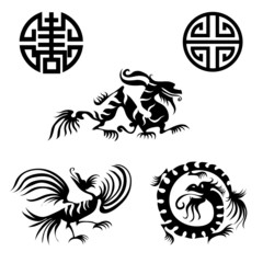 Chinese design elements - dragon, bird