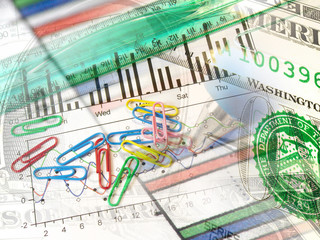 Obraz premium Graph, pen, ruler and money