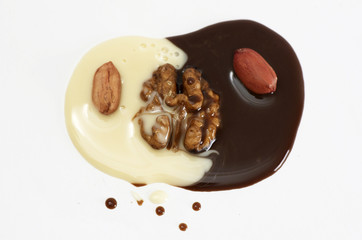 Walnut with milk and coffee