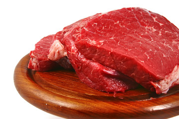 raw steak over on plate