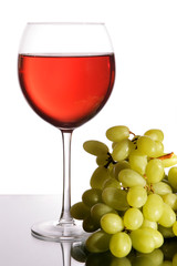 Red wine and grapes