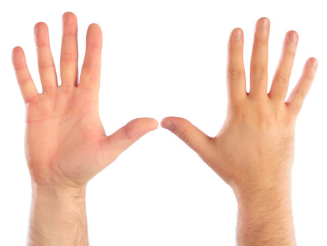 Male hands counting number 5