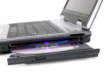 Laptop with opened DVD tray