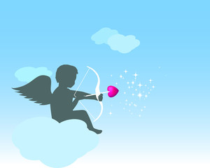 Cupid sitting on a cloud with his bow and arrow