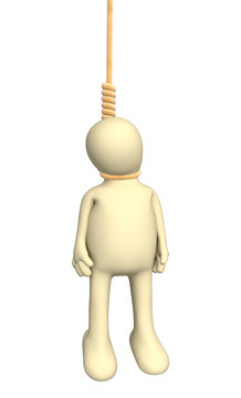3d puppet, hanging in a rope loop