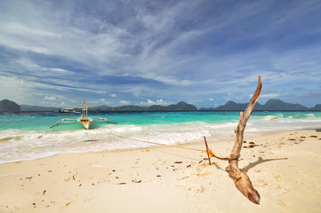 Anchored Outrigged Boat
