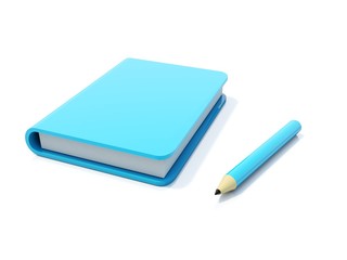 Blue notebook with pen isolated on white