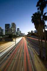 Los Angeles skyline and freeway at night