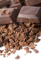 heap of broken chocolate isolated