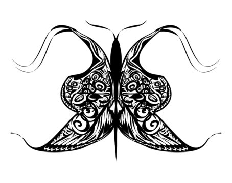 Black Butterfly Tattoo - Isolated On White