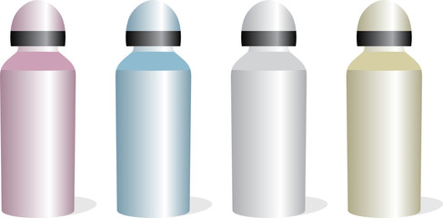 isolated aluminum bottles set