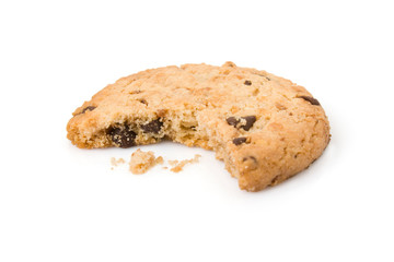 Bitten chocolate chip cookies isolated on white background