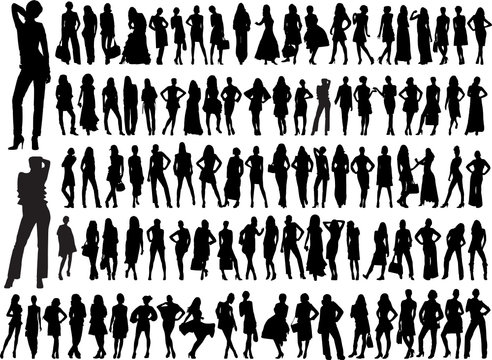 hundred diferent girls silhouette - vector