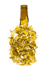 Broken beer bottle isolated on white background