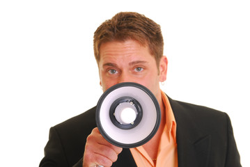 Business man holding a megaphone