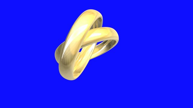 wedding rings in gold, blue-screen (3D animation)